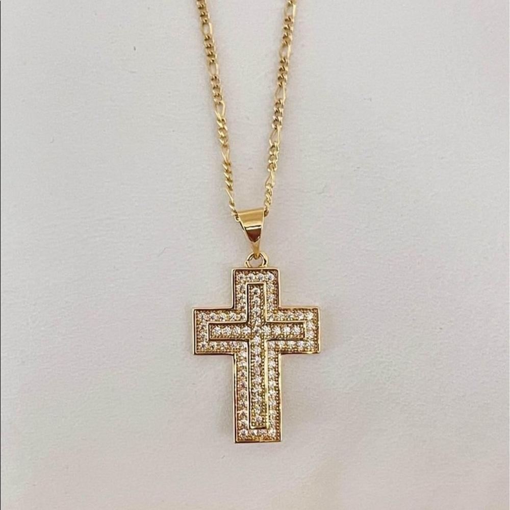 18k Gold Filled Diamonds Cross Necklace